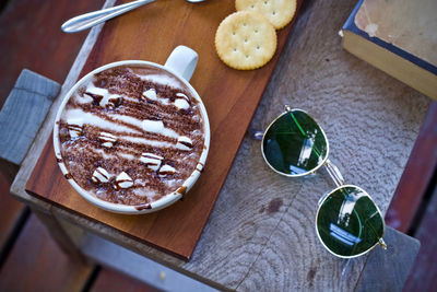 High angle view of coffee on table