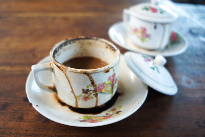 Close-up of tea cup on table