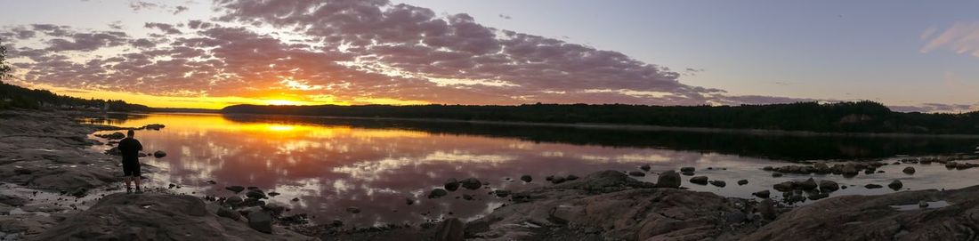 Panoramic view of lake against sky during sunset