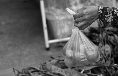 Cropped hand of person holding plastic bag