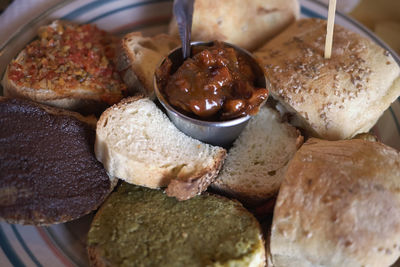 High angle view of food in plate