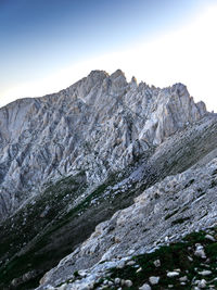 Scenic view of rocky mountains against clear sky