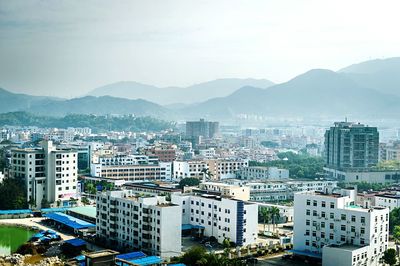 High angle view of cityscape against sky