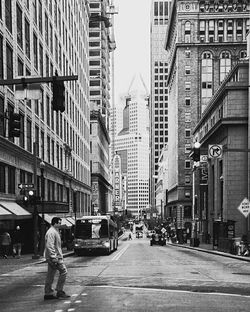 City street with buildings in background