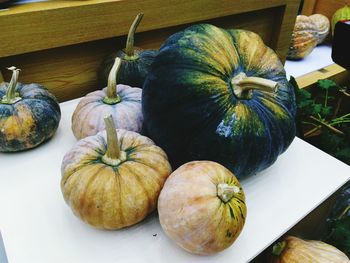 Close-up of pumpkins on table