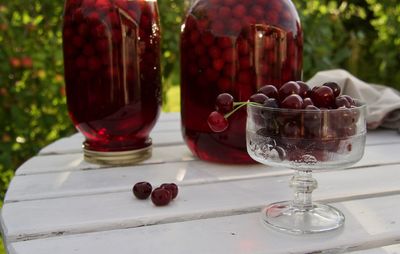 Close-up of drink in glass on table