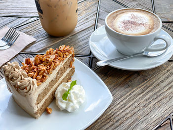 High angle view of breakfast served on table