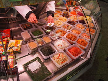 High angle view of food for sale at market