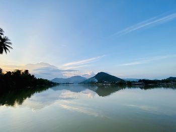 Scenic view of lake against sky during sunset