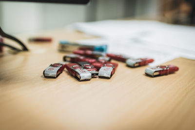 Close-up of toy car on table