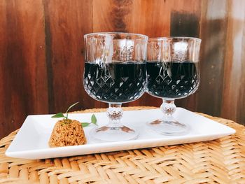 Close-up of ice cream in glass on table