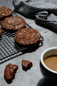 High angle view of cookies on table