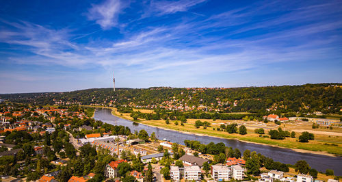 High angle view of townscape against sky