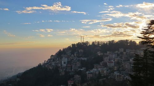 High angle view of town against sky