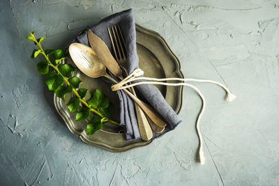 High angle view of vegetables in bowl on table