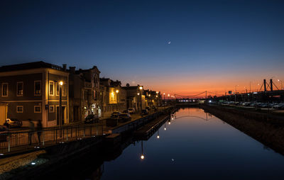 Reflection of illuminated buildings in canal at night