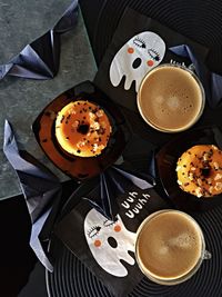 High angle view of breakfast served on table