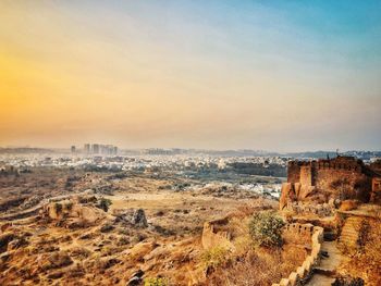 View of cityscape at sunset