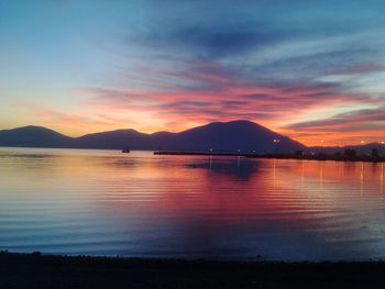 Scenic view of lake against sky during sunset