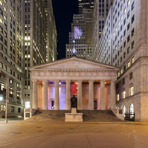 Illuminated building at night