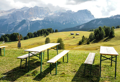 Scenic view of field against mountains