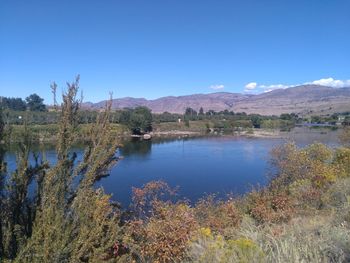 Scenic view of lake against clear sky