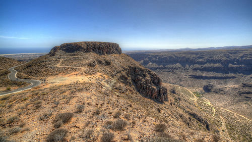 Rock formations on landscape against sky