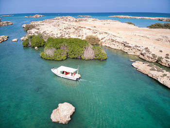 High angle view of boats in sea