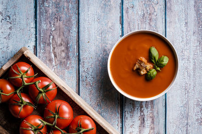 Directly above shot of soup in bowl on table