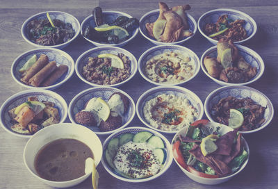 High angle view of food on table