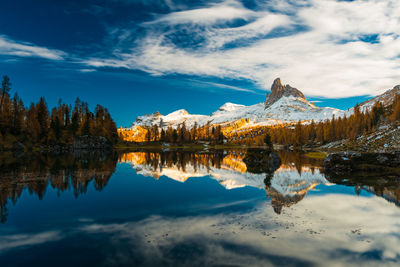 Scenic view of lake federa and mountains against sky