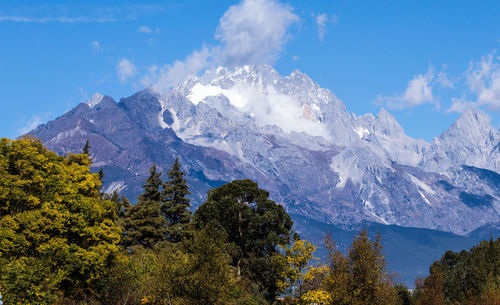 Scenic view of snowcapped mountains against sky