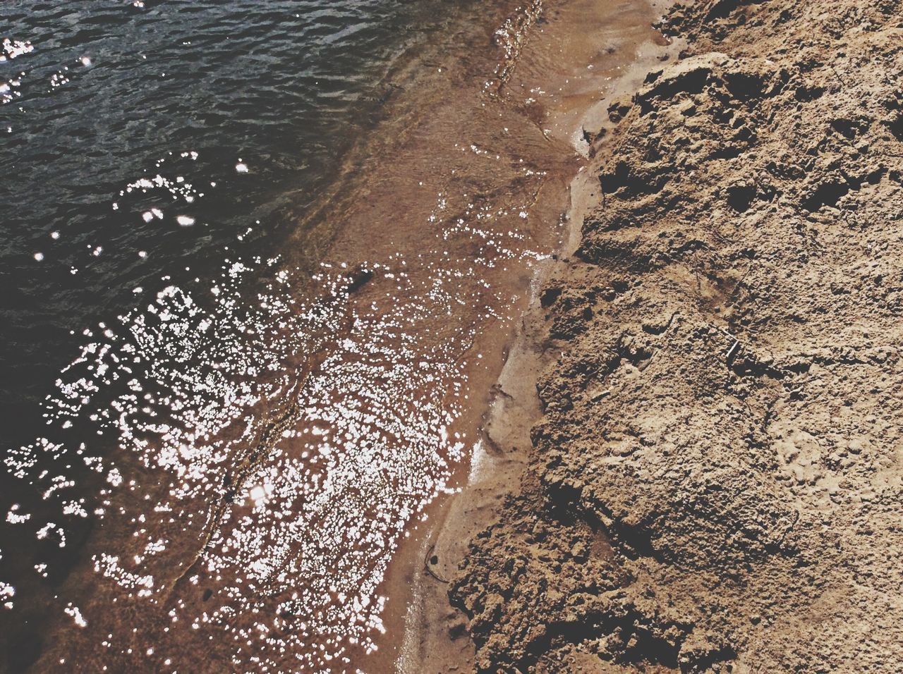 water, nature, sand, wet, tranquility, tree, sunlight, day, outdoors, no people, high angle view, beauty in nature, weather, puddle, beach, season, shadow, field, tranquil scene, close-up