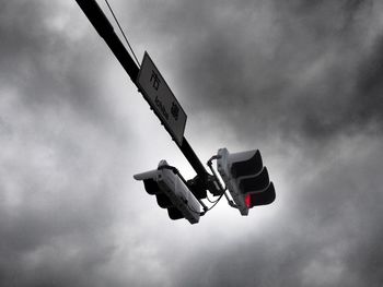 Low angle view of traffic signal against sky