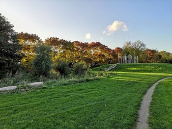 Scenic view of field against sky during autumn