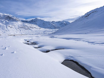 Scenic view of snowcapped mountains against sky