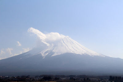 Aerial view of snowcapped mountains against sky