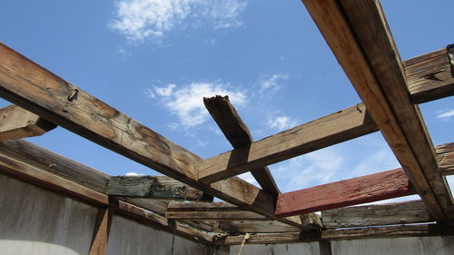 Low angle view of frames for building roof