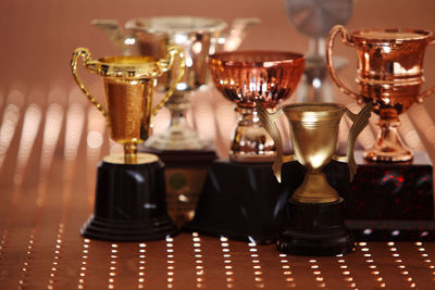 Trophies on table