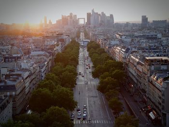 High angle view of street amidst buildings in city