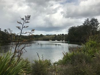 Scenic view of lake against sky