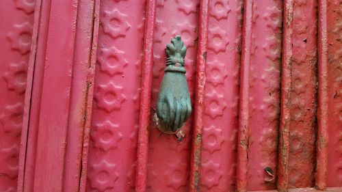 Close-up of bird perching on rusty metal