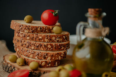 Close-up of fruits served on table