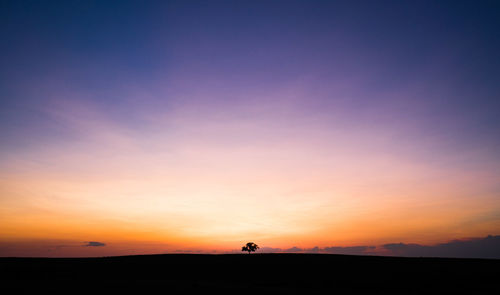 Silhouette people on land against sky during sunset