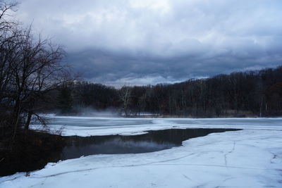 Scenic view of lake against sky during winter