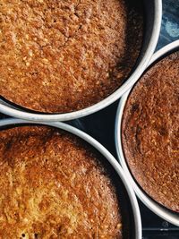 High angle view of cake in pan 