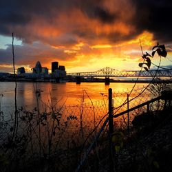 Scenic view of sea against cloudy sky at sunset
