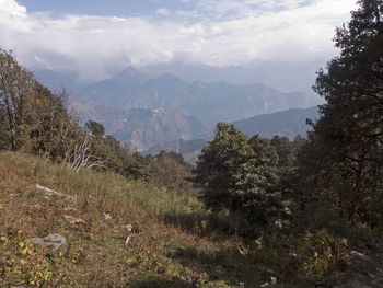 Scenic view of landscape and mountains against sky