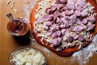 High angle view of food on table