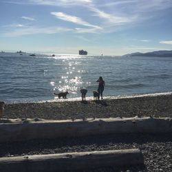 People on beach by sea against sky